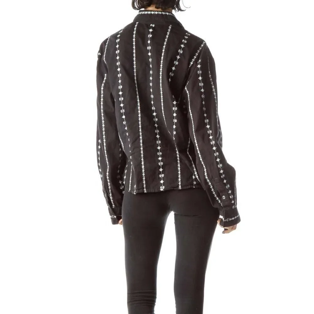 Bandolino Black White Embroidery 100% Cotton Shirt - Picture 3 of 3